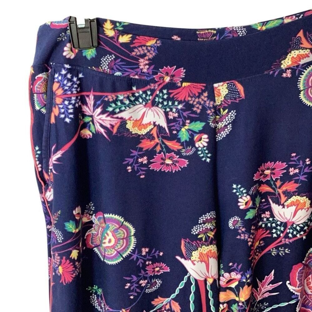 Soma Floral Cropped Pajama Lounge Pants Navy Stretch Capri Size Medium - Picture 3 of 10